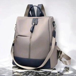 🆕️Eco-Luxe Nylon and Vegan Leather Two-Tone Backpack Trendy Spacious Travel